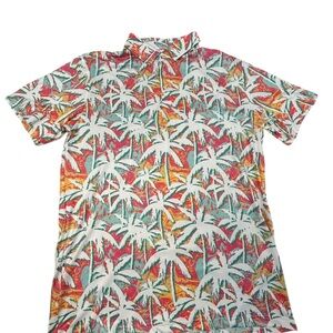 Proud 90 Tropical Colorful Print‎ Men's Golf Polo Performance Shirt L